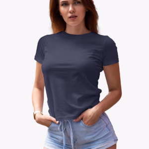 women crew neck tshirt navy blue color