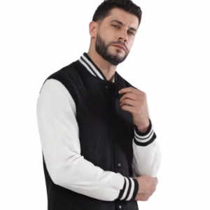Men's Black Solid Varsity Jacket main