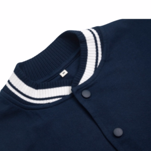 Men's Navy Blue Solid Varsity Jacket neck
