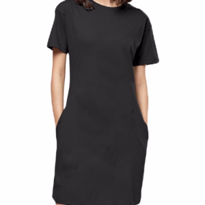 Solid Black T-Shirt Dress For Women pocket