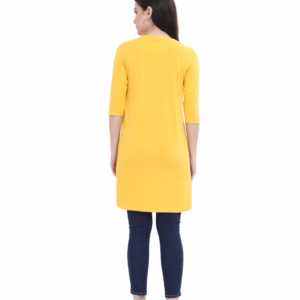 Solid Golden Yellow T-Shirt Dress For Women back