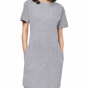 Solid Grey Melange T-Shirt Dress For Women pocket