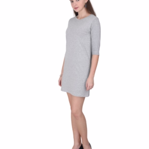 Solid Grey Melange T-Shirt Dress For Women side view