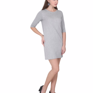 Solid Grey Melange T-Shirt Dress For Women side view