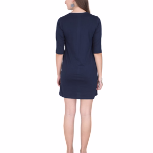 Solid Navy Blue T-Shirt Dress For Women back