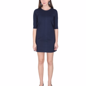 Solid Navy Blue T-Shirt Dress For Women front