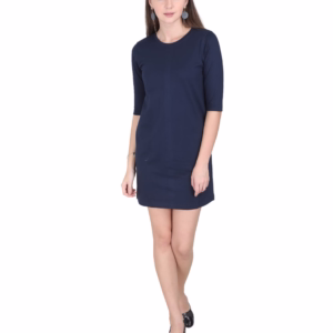 Solid Navy Blue T-Shirt Dress For Women main