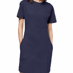 Solid Navy Blue T-Shirt Dress For Women pockets