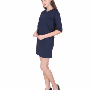 Solid Navy Blue T-Shirt Dress For Women side view