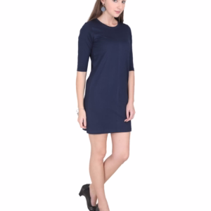 Solid Navy Blue T-Shirt Dress For Women side view