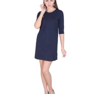 Solid Navy Blue T-Shirt Dress For Women side view