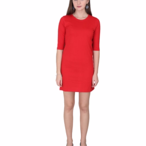 Solid Red T-Shirt Dress For Women front
