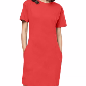 Solid Red T-Shirt Dress For Women pockets