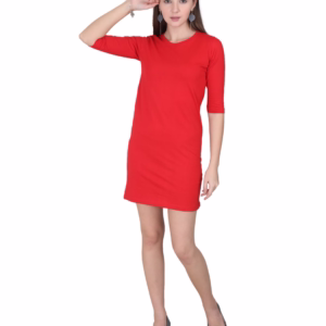 Solid Red T-Shirt Dress For Women