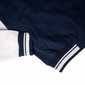 Women's Navy Blue Solid Varsity Jacket sleeves