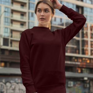 Women Maroon Solid Boxy Sweatshirt view