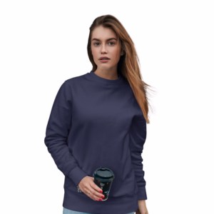 Women Navy Blue Solid Boxy Sweatshirt front