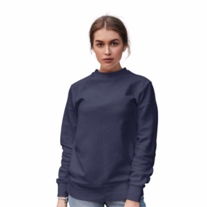 Women Navy Blue Solid Boxy Sweatshirt main